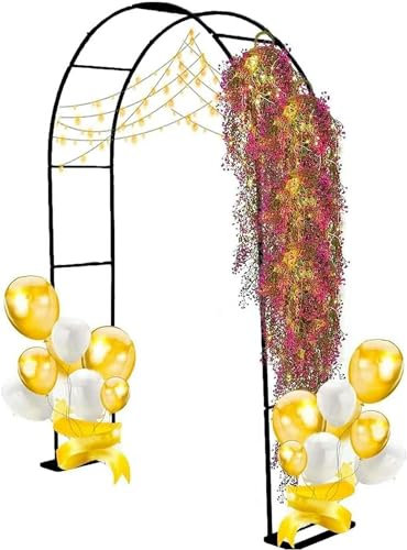QPZMALSKY Arc en Métal Extérieur - Arches De Jardin avec Base, Arc Noir, Arc Rose, Cadre De Soutien, Arc De Mariage pour l'herbe De Jardin, Blanc, Noir, W1,2 M * H2.2m