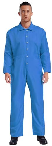 MSemis Herren Arbeitskleidung Umlegekragen Langarm Overall Arbeitsanzug Einteiliger Jumpsuits Arbeitsoverall Button-up Schutzanzug Blau L