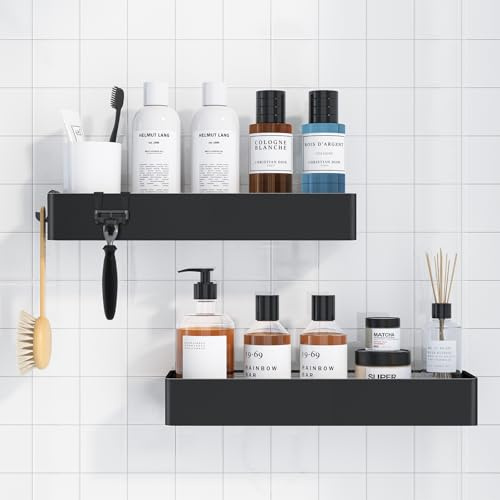 Kitsure Duschablage ohne Bohren - 2 Stück rostfreie Badezimmer Organizer, schnell trocknende Badregal ohne Bohren mit großer Kapazität, langlebige Shampoo Halterung für Duschel, X-Large, Schwarz | 2 rostfreie Duschablagen, schnell trocknendes Badregal mit großer Kapazität, langlebige Shampoo-Halterung für die Dusche