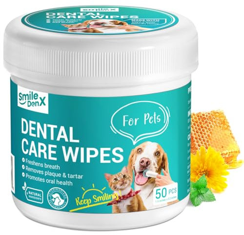 SmileDenX Dog Dental Care Wipes - Cat & Dog Teeth Cleaning Finger Wipes - Dog Tooth Brushing Kit Dental Wipes - Reduces Plaque & Freshens Breath, Honey Scent