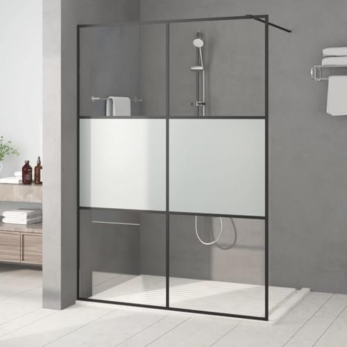 Tidyard Paroi de Douche Noir 140x195 cm Verre ESG Demi-dépoli, Pare-Baignoire Paroi de Douche, Écran de Douche Fermeture de Baignoire Mur Panneau de Douche pour Salle de Bain