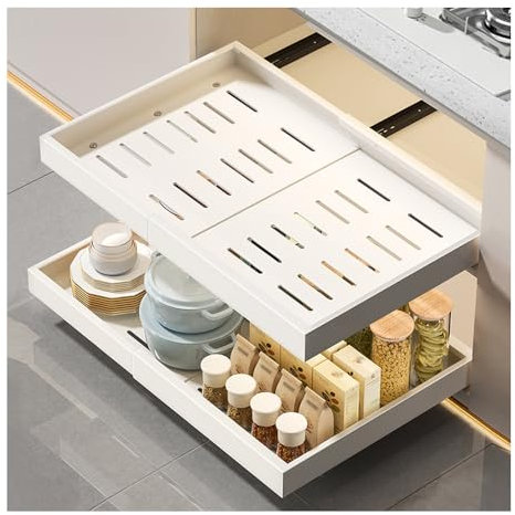 Bieiyhe 1 pcs Teleskopschublade 32-52cm,Telescopic Drawer,Schublade Ausziehbar Kohlenstoffstahl,Schublade für Küchenschrank,Adjustable Drawer,Ausziehbarer Schrank Organizer,Pull Out Cabinet Organize
