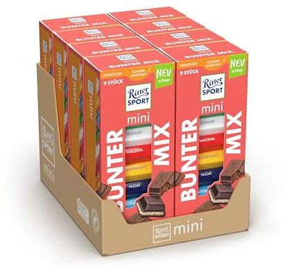Ritter Sport mini Turm Bunter Mix, verschiedene Schokoladenvariationen, perfekt zum Naschen und Genießen, Geschenkidee, 8 Boxen mit je 150g