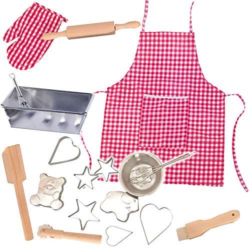 alles-meine.de GmbH 17 TLG. Backset/Kochset - Kinderküche - aus Metall - echte Blech/Backform + Küchenhelfer + Kinderschürze - Backofen - Torte Kuchen Springform Kuchenform T..