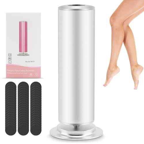 Raspador elettrico per piedi, Raspador elettrico per pedicura, Liscio elettrico con 60 dischi di ricambio per pedicura dei piedi (Velocità regolabile) (Argento)