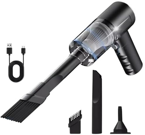 12000Pa Mini Cordless Handheld Vacuum Cleaner 120W High Power Portable USB Rechargeable USB Car Vacuum with HEPA Filter and 3 Multi-Surface Nozzles for Home and Vehicle Valeting Black