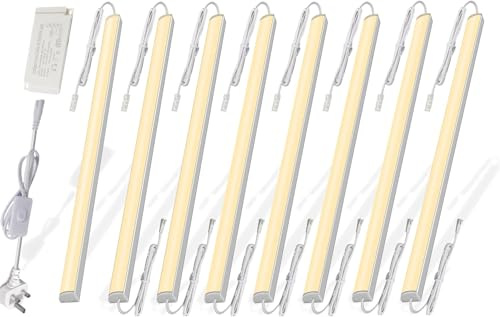 Cefrank LED Cabinet Lighting 8-Pack 30cm 3000K Linkable Light Bars UK Plug | Warm White. V-Shape,Wardrobe, shelf & display lighting. 2pcs 75cm link cables each. Peel-and-stick back.