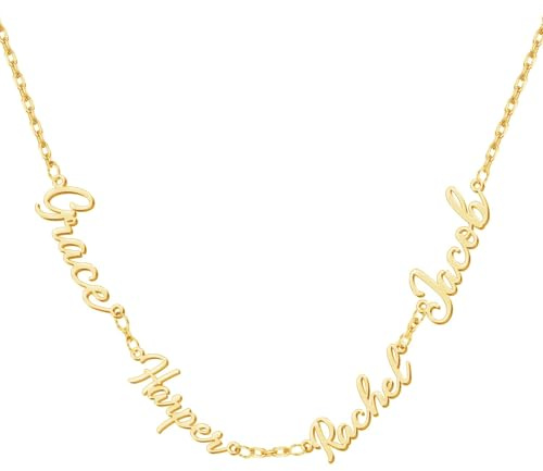 Kiddo Sky Personalisierte Namenskette mit Panzerkette, Handgefertigt, Individuelles Familien-Halsband, Individuelle Halskette mit Kindernamensschild, Geschenk für Mama und Frau