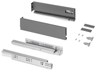 Emuca - Schubladen-Kit für Küche und Bad, Höhe 131mm, Tiefe 400mm, 30 Kg, sanftes Schließen, Panels nicht enthalten, Stahl, Anthrazitgrau