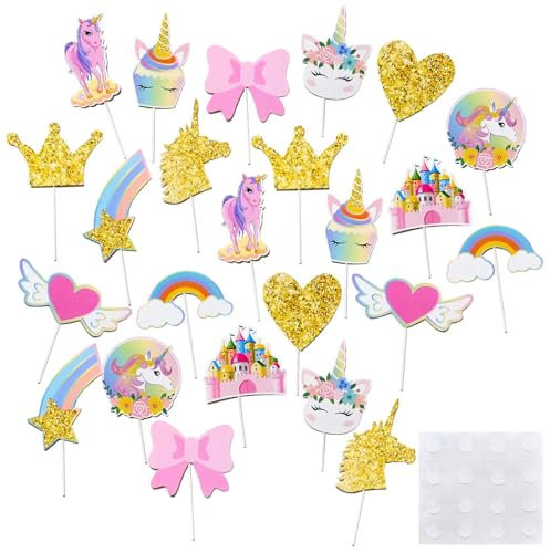 Unicorn Cupcake Toppers & Wrappers Set of 24, WOLMIK Birthday Decoration for Parties