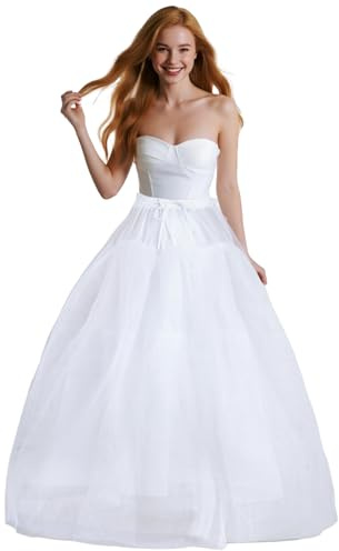 baotongle Hoopless Petticoats for Women Crinoline A line Slips Underskirt Bridal Gown Floor Length 4 Layers Floor Length Slips for Wedding Halloween (US, Alpha, One Size, Regular, Long, 1, White)
