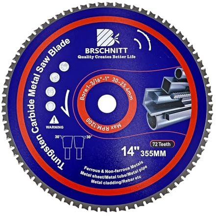 Kreissägeblatt Metall 355mm - BRSCHNITT 72T TCT Metallkreissägeblatt zum Schneiden von Eisen, Eisenrohren, Winkeleisen, Metall, für Kreissäge und Kappsäge,Bohrung:30/25.4MM