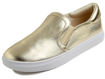 Feversole Women's Casual Slip On Sneaker Comfort Walking Loafer Flats Gold Vegan Leather 6