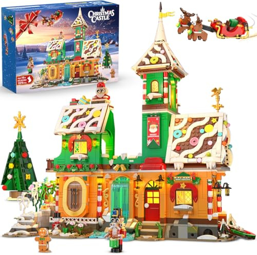 2025 Weihnachten Lebkuchenhaus Bausatz mit Licht - 3 Stil Weihnachts Schloss Klemmbausteine Bausteinspielzeug mit Weihnachtsmann Weihnachtsbaum, Geschenk für Erwachsene Kinde Jahren 10+ (1976 Stück)