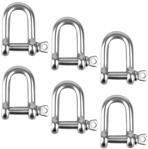 Roosea 6 Pcs M8 D Shackle Heavy Duty, Screw Pin Shackle 5/16, Stainless Steel D Ring Shackle for Marine Mounting, Camping, Sports, Hiking Accessories and Rope Chain Link