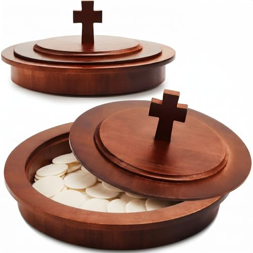 Zhehao 1 Plates Wood Communion Set with Lid, Wooden Bread Tray Plates for Churches, Holy Communion Tray with Cover, Church Supplies Ware Sets