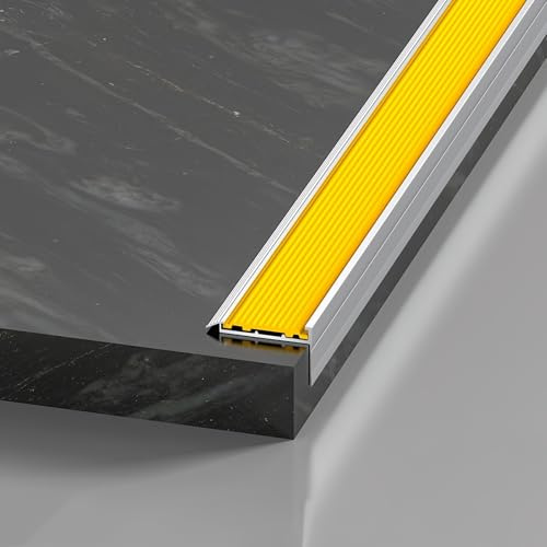Coayuou Gripstreifen Treppe Aluminium Treppenstufen Außentreppe 100cm*3 Stück Treppenleisten Gummi Einfach Zu Montieren Für Ihre Treppen, Schnell Und Einfach Montiert(Gelb,50 * 20mm)