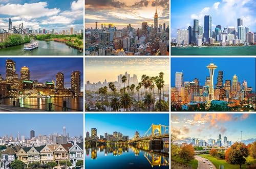 Postkarten-Set Städte der USA / Amerika - 9 Karten / Ansichtskarten | Fotos Bilder aus Chicago New York Pittsburgh Miami Los Angeles Boston San Francisco Seattle