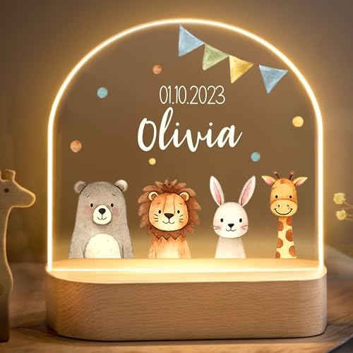 Little Deco Personalisiertes Nachtlicht für Babys - Tiere | Geschenk zur Geburt Mädchen - Personalisiertes Babygeschenk Geschenk zur Taufe - Kinderzimmer Deko