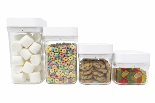 Savorly Vacuum Seal Food Storage Jars Pack of Four, Manual Pump Lid, Airtight BPA-Free Containers for Coffee, Pasta, Cereal, Pantry Organization, Reusable Kitchen Counter Storage Set