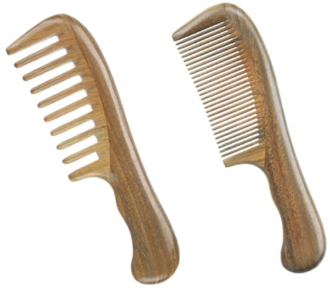 NOLITOY 2 Stück Sandelholz Haarkämme für Damen mit Feinen und Breiten Zähnen Tragbare Natürliche Holzkämme zur Kopfhautmassage und Haarentwirrung Leicht und Reisetauglich