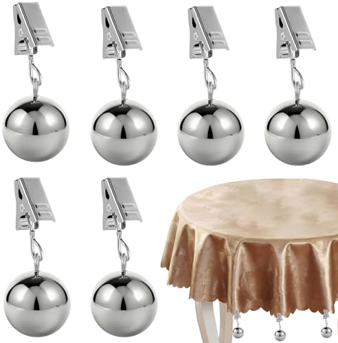NINGYER 6 Stück Tischdeckenbeschwerer, Extra Schwer Edelstahl, Silber | Metallklammern mit Tischdeckenbeschwerer für Partys, Camping, Reisen, Hochzeiten, Picknicks