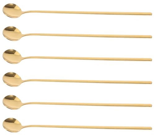 VALICLUD 6 pièces Cuillères Dorées Longues Acier Inoxydable pour Café et Desserts Cuillères à Mélanger pour Smoothies Thé Glacé et Crème Glacée Lot