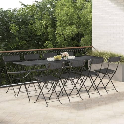 Holamys Bistrostühle 8 STK. Klappbar, Schwarz Poly Rattan und Stahl, Gartenstuhl Outdoor, Terrassenstuhl Balkonstuhl, Robuste Klappstühle für Garten und Terrasse