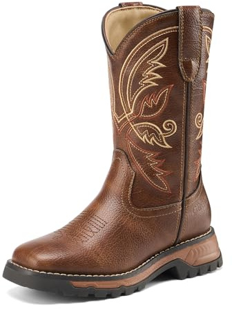 GINNI Boys Girls Square Toe Cowboy Boots, Kids Mid Calf Western Riding Boot | Light & Comfortable EVA, Non-Slip TPR Sole, for Toddler/Little Kid/Big Kid/Youth, Outdoor Farm Work Horse Riding Casual Wear