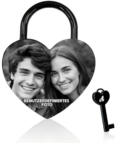 Personalisiert Liebesschloss mit Gravur Individuelle Foto Vorhängeschloss Personalisierte Schloss mit Gravur Geschenk für Valentinstag Jahrestag Partner Geschenke für Ihn (Fotoschloss)