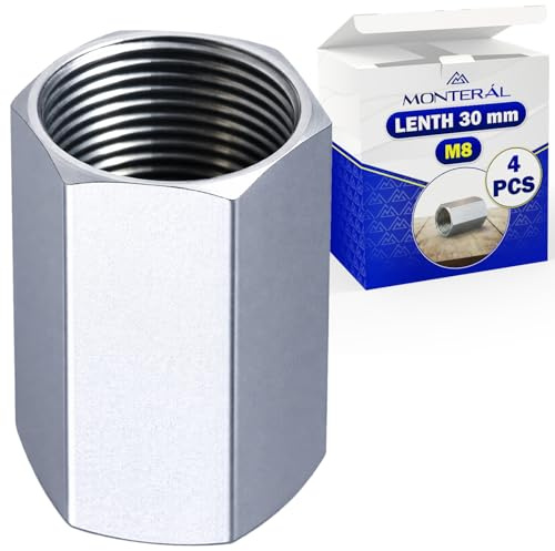4 Pezzi Manicotto Filettato M8 x 30 mm - Realizzati in Acciaio Zincato per Unire Barra Filettata - MONTERAL