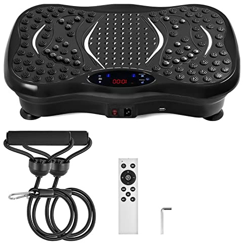 Machine de massage du corps entier à plaque plate-forme vibrante avec bandes résistance et amp;Télécommande for perdre poids en brûlant des graisses Assurer la Stabilité(Zwart)