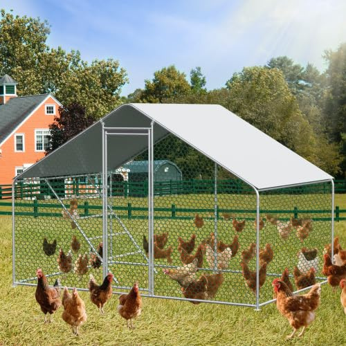 Hühnerstall 3x2x2 m, Freilaufgehege Hühner mit Sicherheitsschloss, wasserdichtem PE-Dach, Voliere aus Metall für Hühner, Kaninchen und Kleintiere