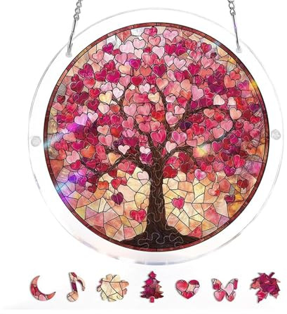Acrylic Puzzle Suncatcher 83 Pieces, Sun Catcher Puzzle Kit, DIY Suncatchers Puzzles Window Hanging, Sun Catchers Indoor Window, for Patio Garden Fence Living Room (#E)