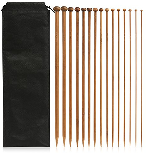 LIHAO - 15 pares de agujas de punto único para lana (2 mm-10 mm/35 cm)