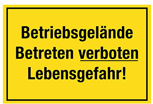 WANDKINGS Hinweisschild - Betriebsgelände betreten verboten Lebensgefahr! - stabile Aluminium Verbundplatte - Wähle eine Größe - 20x15 cm