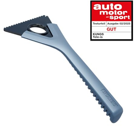 Kungs Mid-is Grattoir à Glace Compact de 25 cm pour Voiture et Sport - Évalué en 2025 - Grattoir Rotatif en Polycarbonate - Encoche pour essuie-Glace - Poignée Ergonomique - Bleu - Fabriqué en