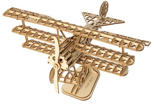 Robotime TG301 Airplane Bausatz aus Holz hergestellt, Maße: 21 x 17.6 x 12.1 cm, Teile: 145 Stück