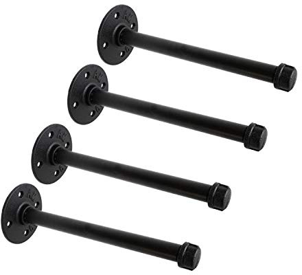 1/2 Industrial Black Iron Pipe Shelf Brackets, Rustic Wall Mounted DIY Shelving Bracket Hanging Custom Pipe Brackets for Floating Shelves (8 Inch, Piece, 4.0)