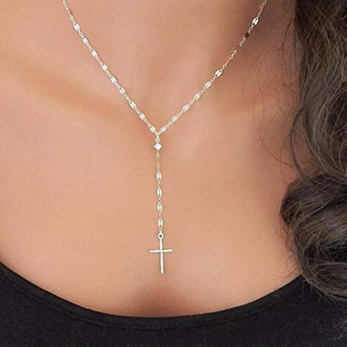 TseenYi Collier ras du cou en forme de croix en Y avec pendentif simple pour femmes et filles (argenté)
