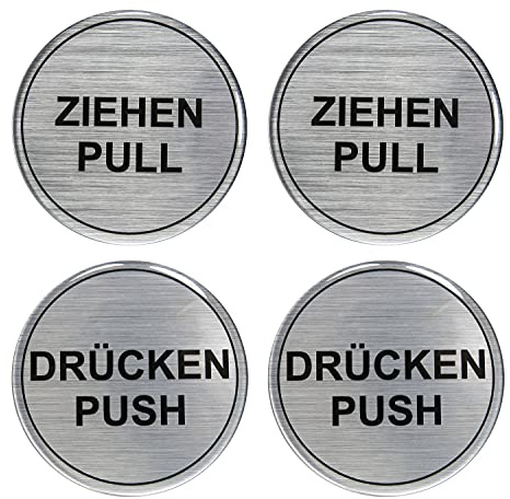 BIKE-label Alu Optik 3D Aufkleber Hinweisschilder 2 x Ziehen Pull 2 x Drücken Push 60 mm 900198