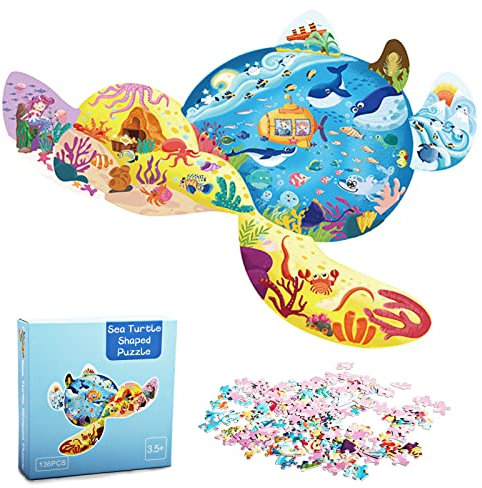Widisun Puzzle Kinder 136 Teile, Meeresschildkröte Kinderpuzzle, Puzzle ab 4 5 6 7 8 9 Jahre für Jungen & Mädchen, Lernspielzeug Spiel Jigsaw, für Erwachsene und Kinder