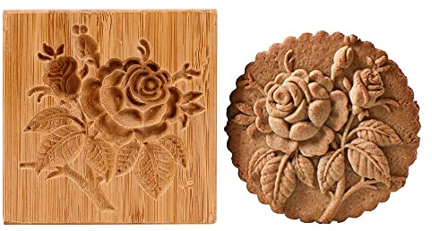 Wooden Cookie Mold, 3D Carved Embossing Molds, Family Christmas Halloween Party Cookie Cutter, Craft Decorating Baking Tool, Flower