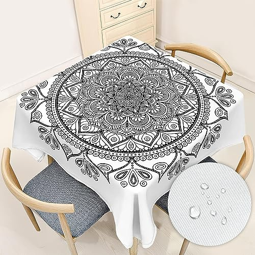 Odot Tischdecke Abwaschbar für Quadrat Tische, Tischtuch Pflegeleicht Fleckschutz Wasserabweisend Polyester tischdecken für Küche Esstisch Mandala Dekoratio 120x120 cm
