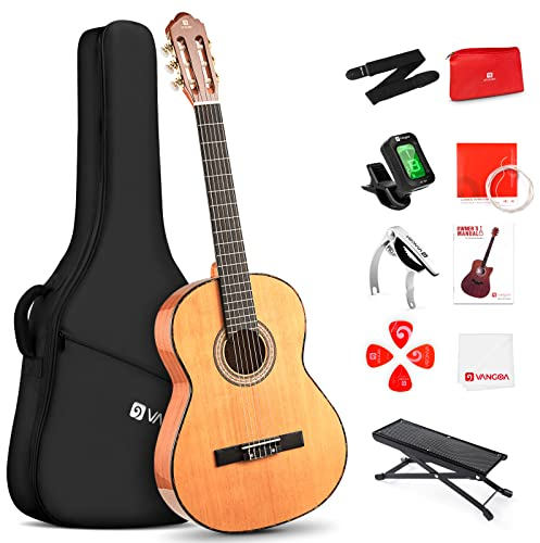 Vangoa Klassische Gitarre, 39 Zoll Nylonsaiten-Akustikgitarre für Anfänger, Spanische Gitarre in Voller Größe mit Mahagoniholz und Sapel, Mit Gigbag, Pedal, Stimmgerät, Kapodaster, Ersatzsaiten