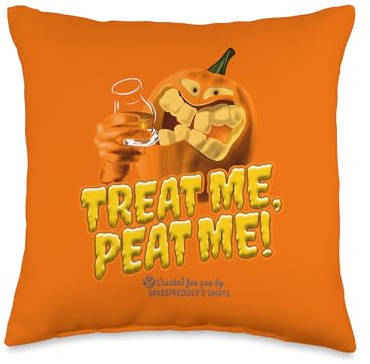Sophisticated Whisky Drinker Designs Halloween Treat me, peat me Funny Islay Whisky Throw Pillow, 16x16, Multicolor