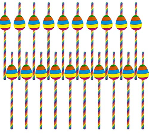 PRETYZOOM 40pcs Easter Egg Straws Paper Drinking Straws Party Supplies for Easter Eggs Decorations Kit Rainbow Printing for Party Drinks
