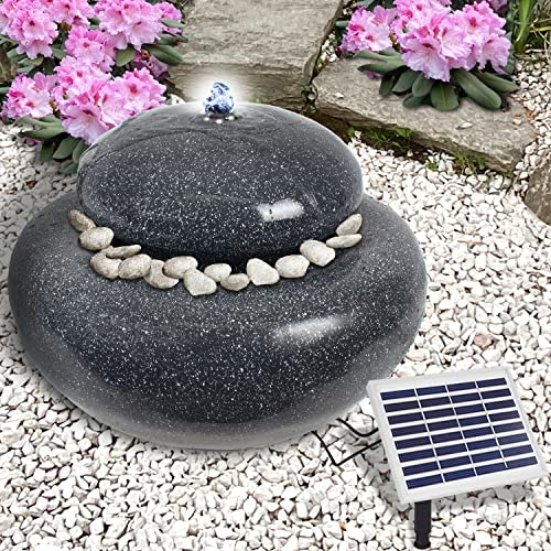 Gartenbrunnen Brunnen Zierbrunnen Zimmerbrunnen Springbrunnen Brunnen Wasserfall Wasserspiel für Garten, Gartenteich (Solarbrunnen QUELLSTEIN mit LED-Licht)