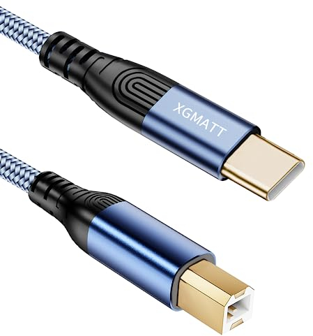 XGMATT USB C Druckerkabel 1M,USB B auf USB C Kabel Scannerkabel Nylon Drucker Kabel kompatibel mit Matebook, Dell, HP, Canon, Lexmark/Xerox/Brother/Samsung etc.Blau