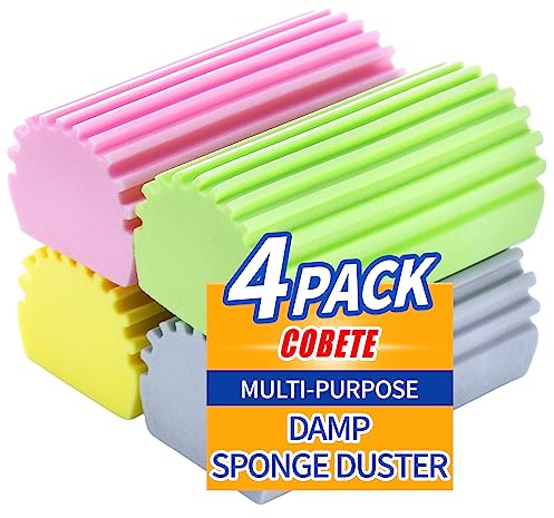 COBETE Esponja limpiadora húmeda, Paquete de 4 esponjas mágicas, Esponja Reutilizable para Limpieza del hogar para persianas, Vidrio, zócalos, radiadores, Ranuras de riel de Ventana (Multicolor)